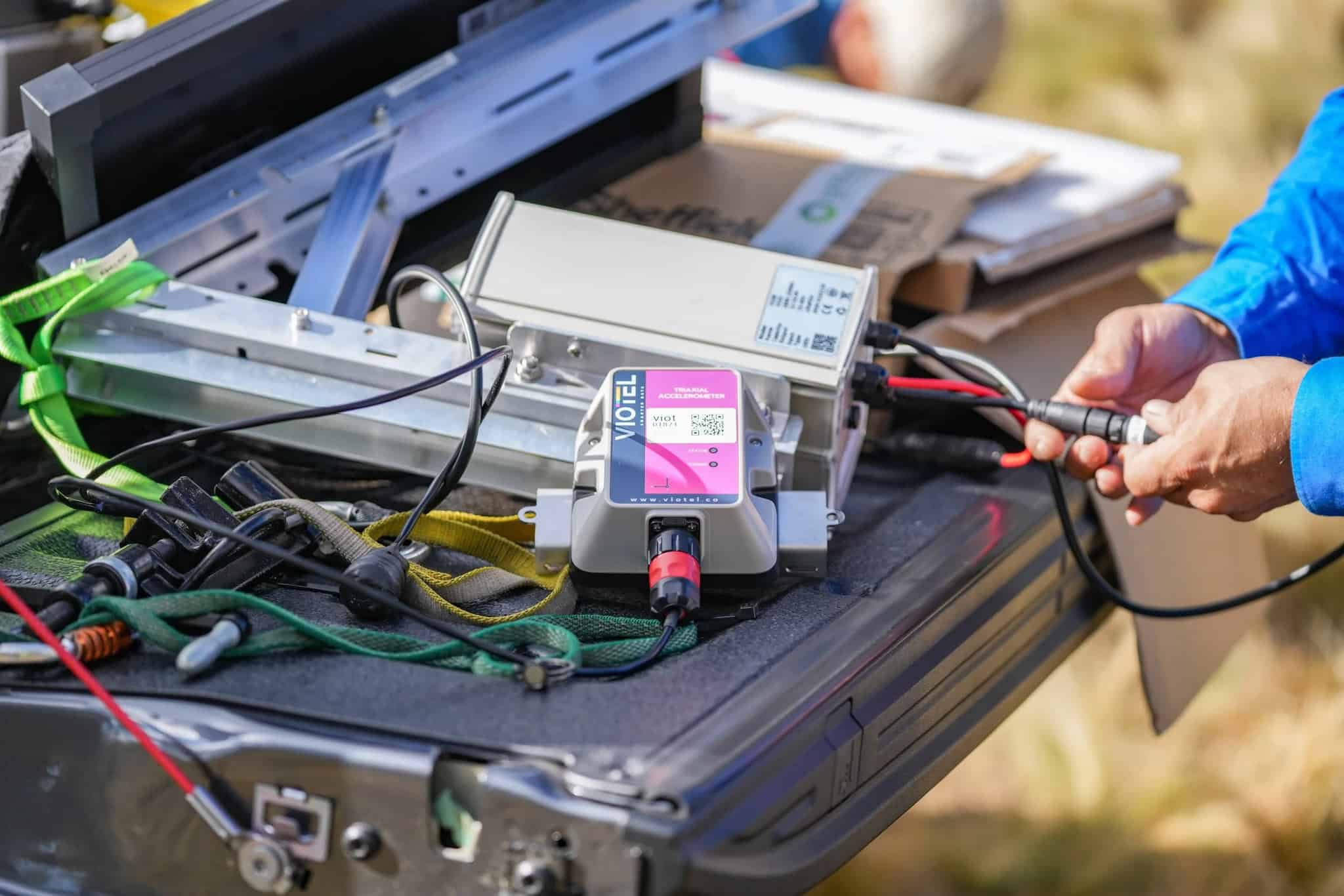 Worker setting up equipment