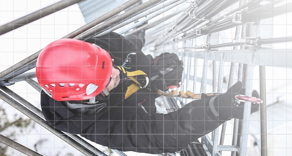 Engineer climbing tower